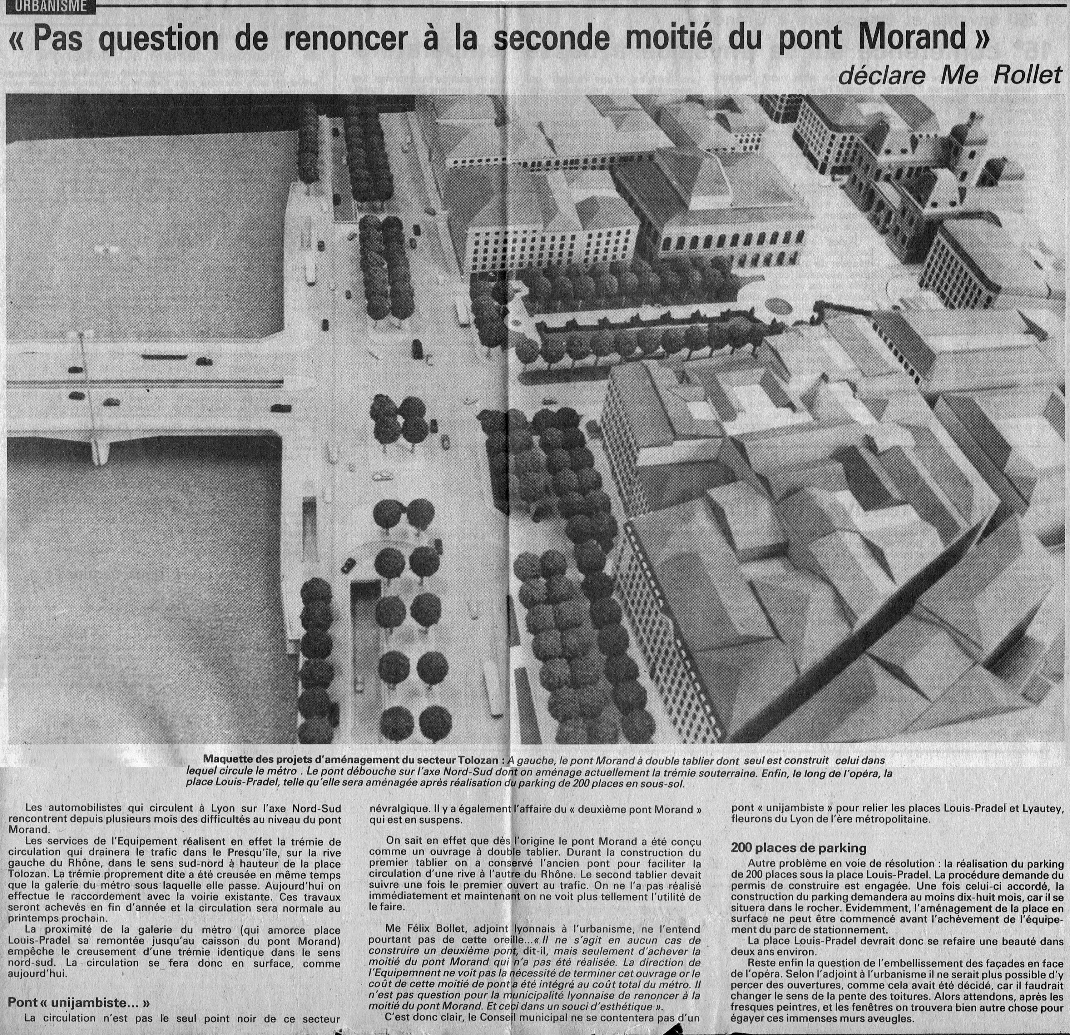 Ligne A - Pont Morand - article du Progrès - août 1978