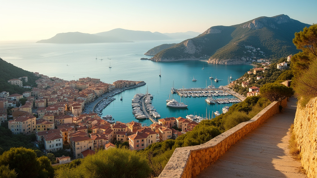 Vue aérienne du port de Propriano avec les bateaux et le golfe du Valinco