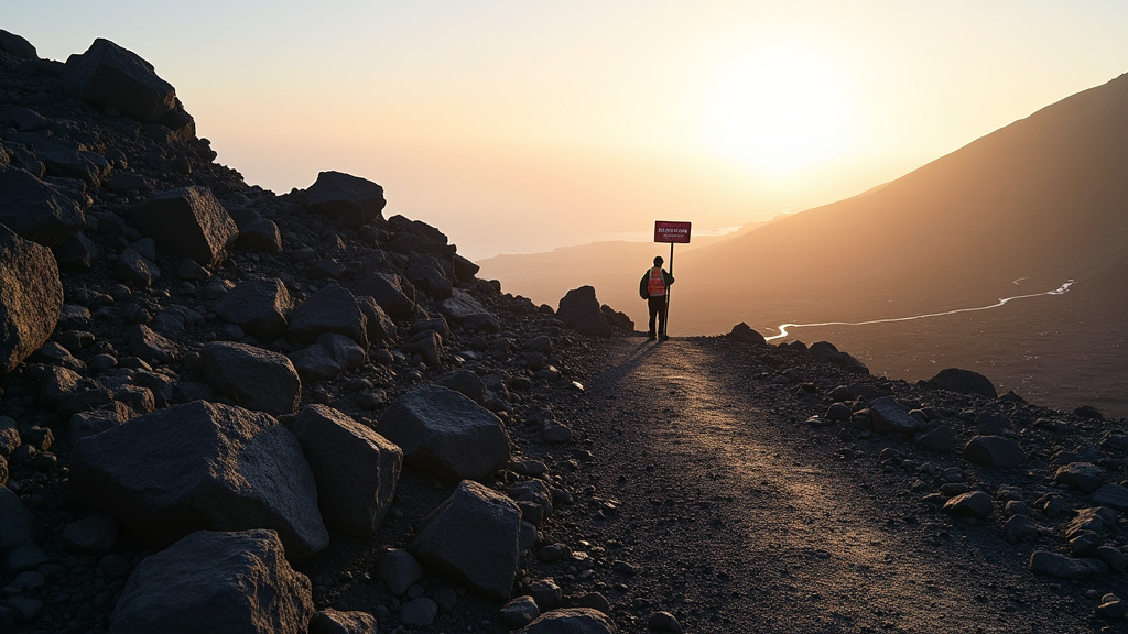 Intervention des équipes de sécurité sur un site volcanique après un éboulis