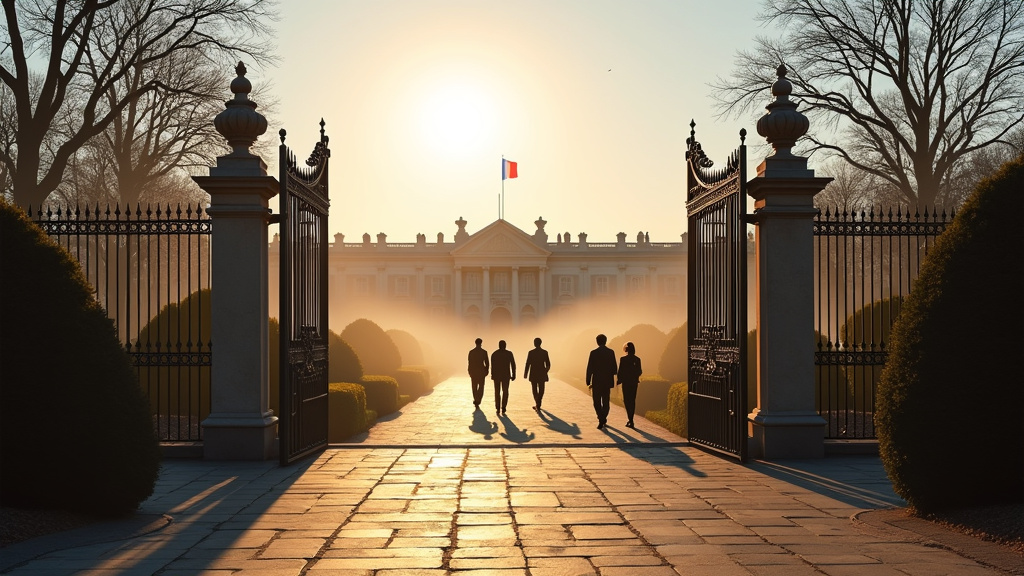 Intérieur du Palais de l'Élysée avec ses dorures, meubles précieux et ambiance solennelle