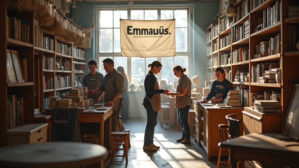 Espace de tri des objets dans un centre Emmaüs à Lyon