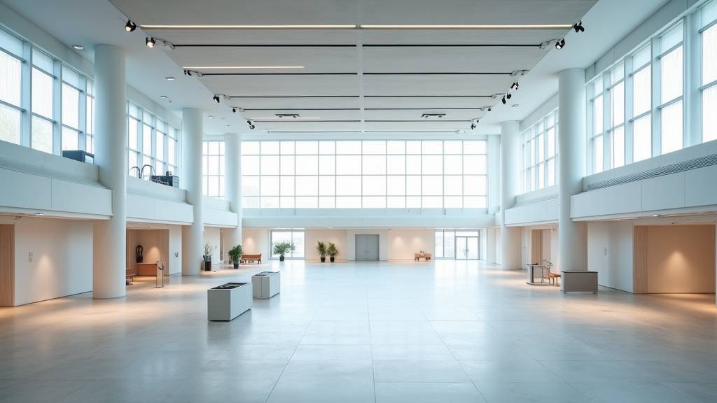 Intérieur des halls d'Eurexpo Lyon avec son infrastructure moderne et ses espaces modulables