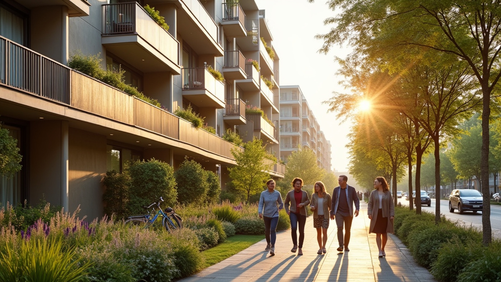 Quartier résidentiel avec des immeubles neufs à Lyon