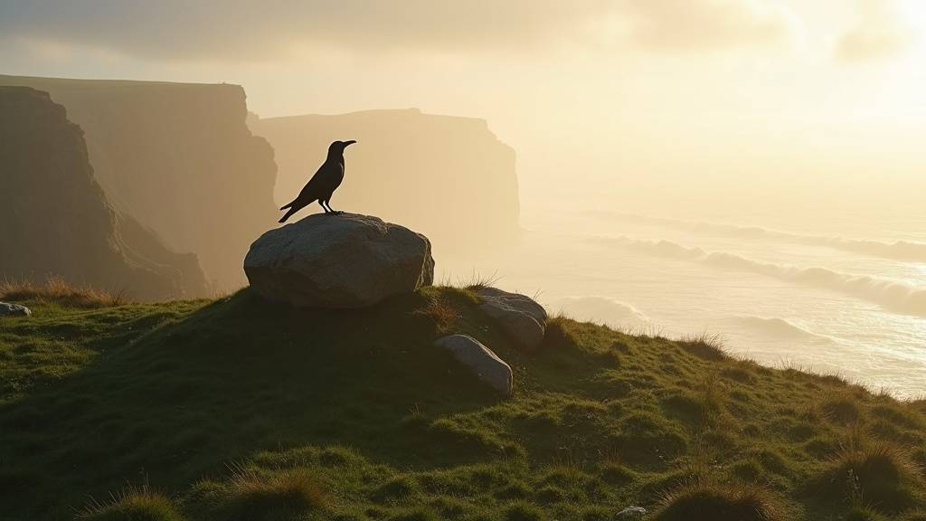 Phare de La Corbière à Jersey, relié à la terre par une chaussée à marée basse, sous un ciel nuageux