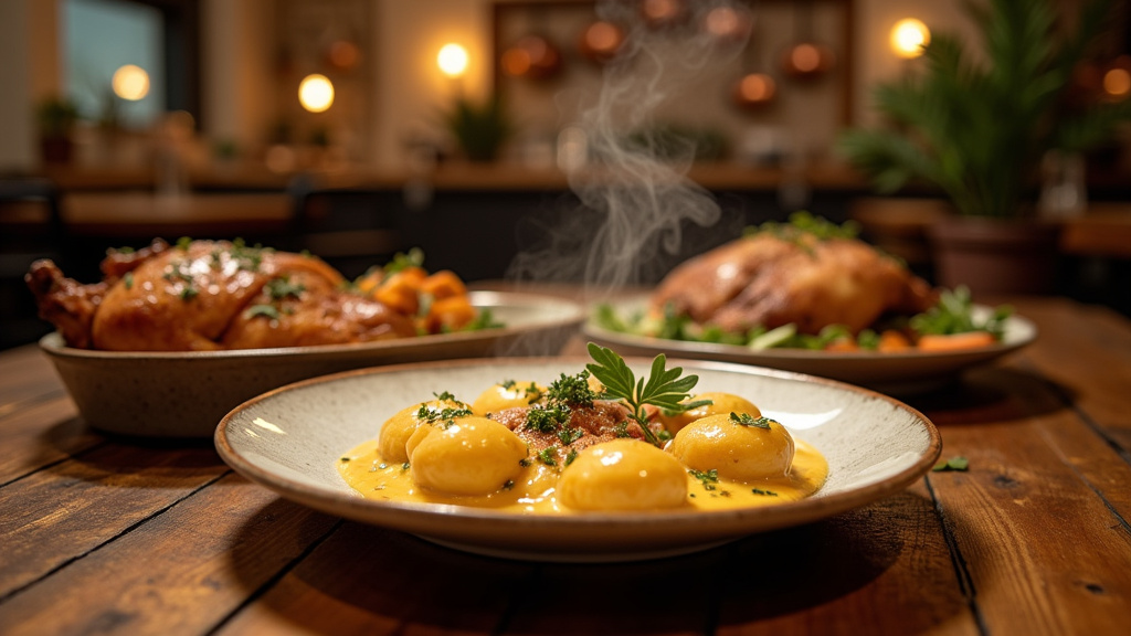 Plats colorés de cuisine maghrébine et orientale servis dans un restaurant halal lyonnais