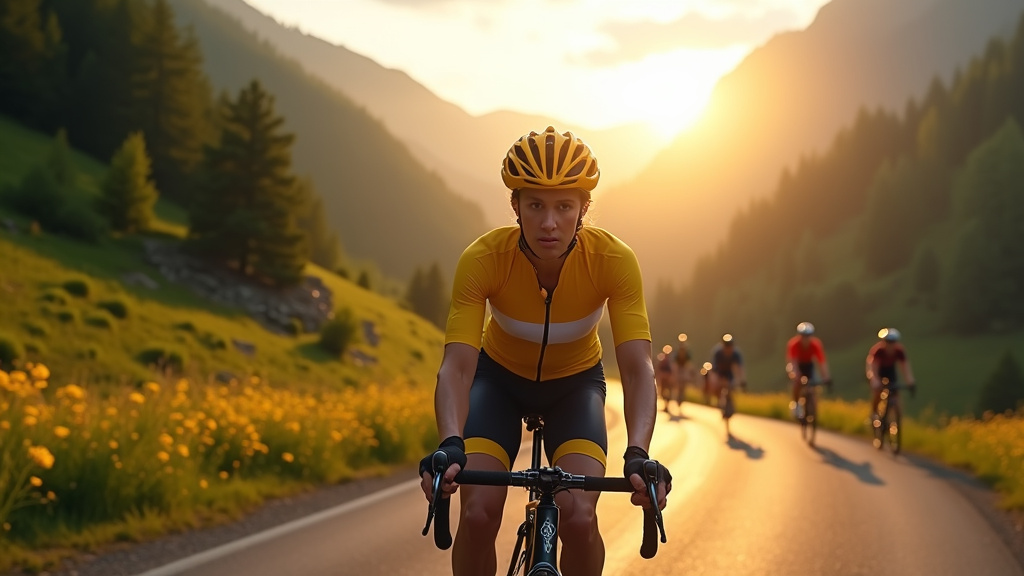 Coureuses du Tour de France Femmes pédalant dans une montée ensoleillée