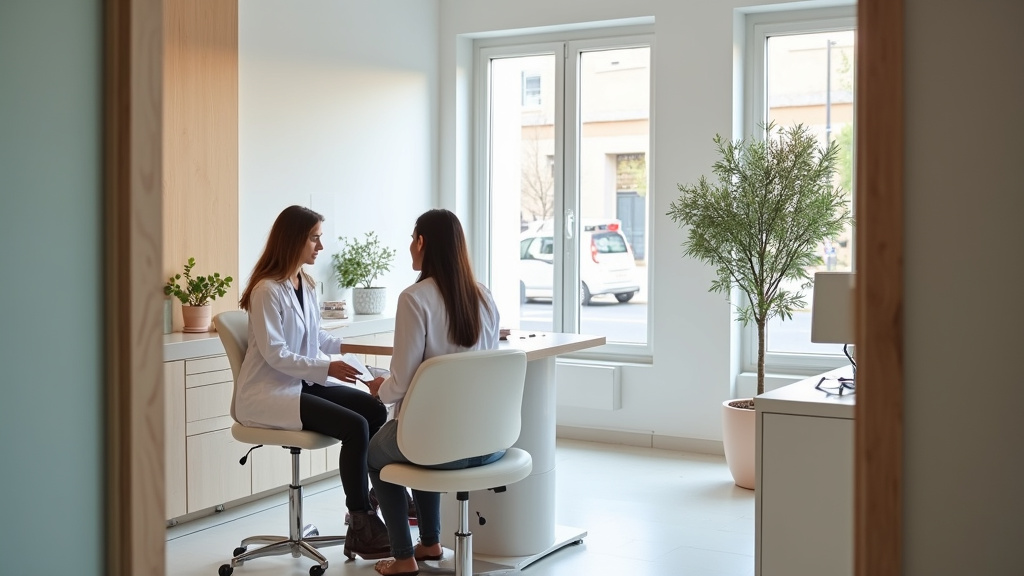Examen de la peau par un dermatologue dans un cabinet médical à Lyon