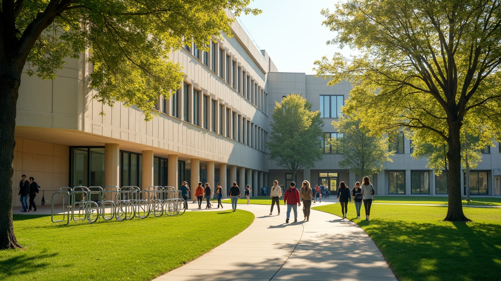 Salle de coworking moderne avec étudiants travaillant autour de tables collaboratives
