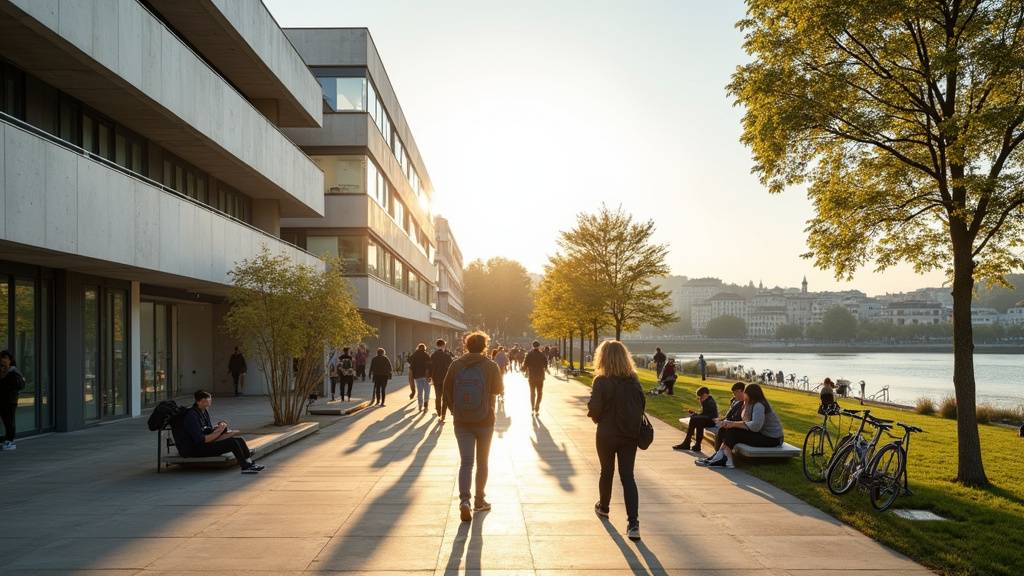 Bâtiment historique du campus Berges du Rhône avec l'inscription 'Université Lumière Lyon 2'