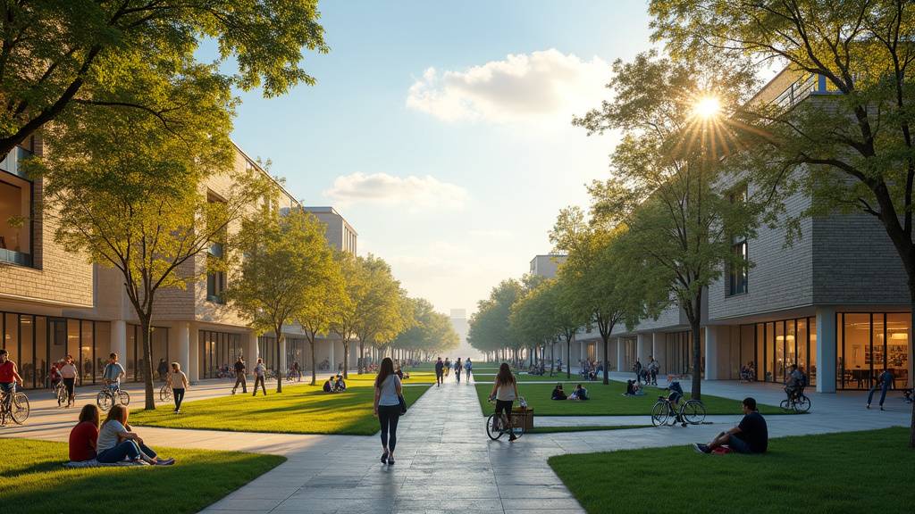 Vue du campus Porte des Alpes avec ses espaces verts et bâtiments modernes