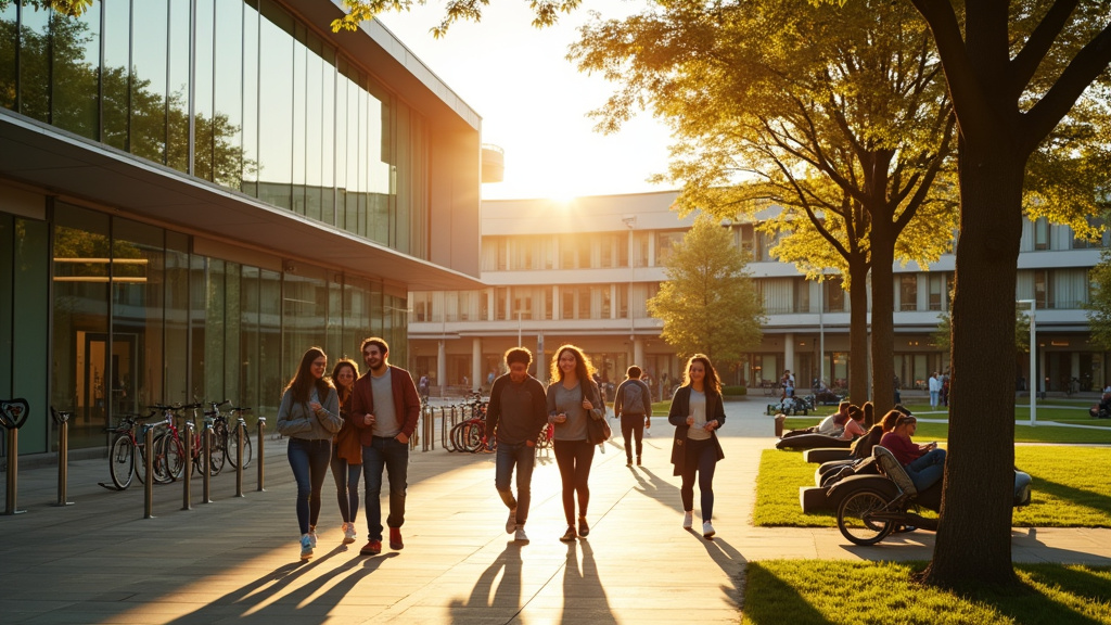 Bâtiment moderne de l'Université Lyon 1 avec ses laboratoires et espaces verts