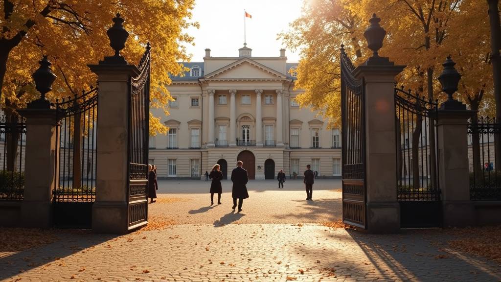 Cour d'honneur du Palais de l'Élysée avec ses colonnes et son atmosphère majestueuse