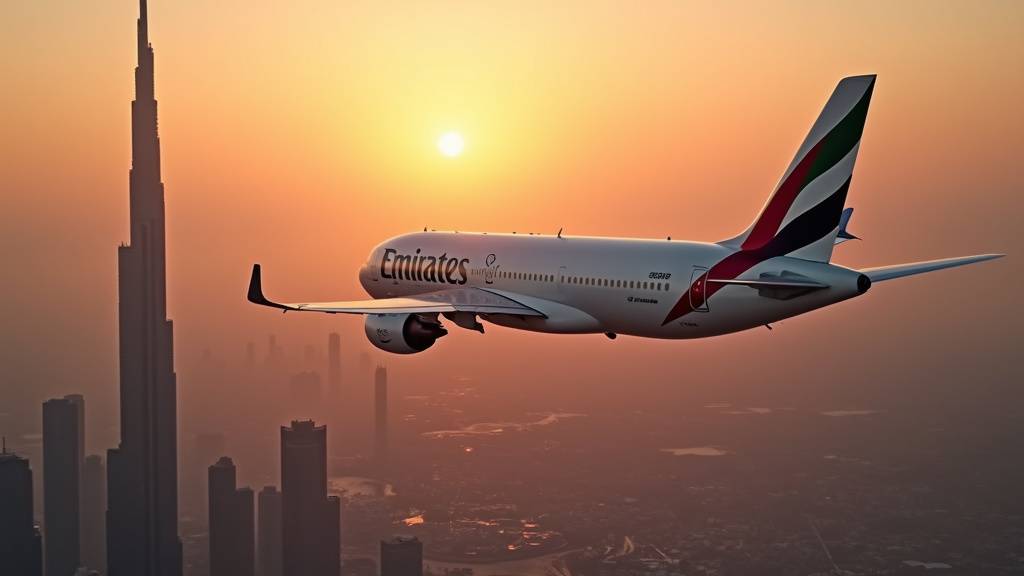 Intérieur d'un avion Emirates avec sièges confortables et écrans de divertissement