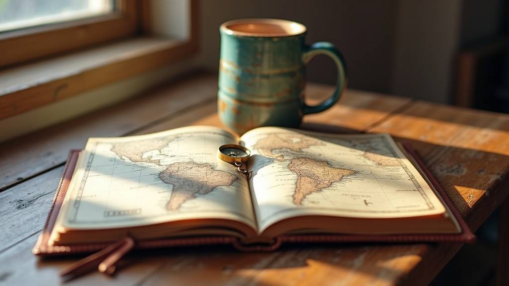 Une carte du monde stylisée avec des icônes de voyage et des chemins lumineux, symbolisant l'exploration et la planification d'aventures.
