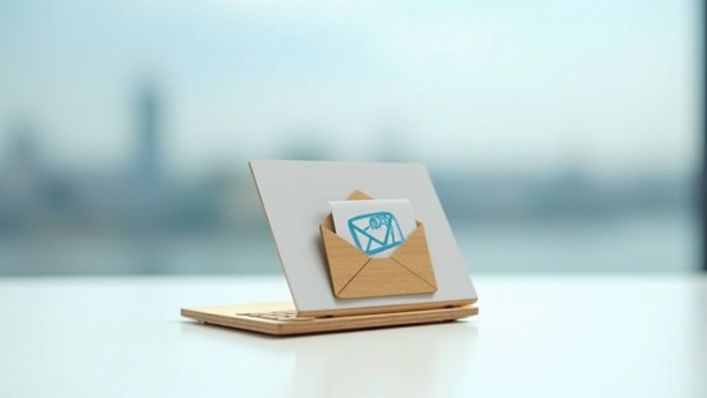 Interface de webmail sur ordinateur portable avec vue sur Lyon en arrière-plan